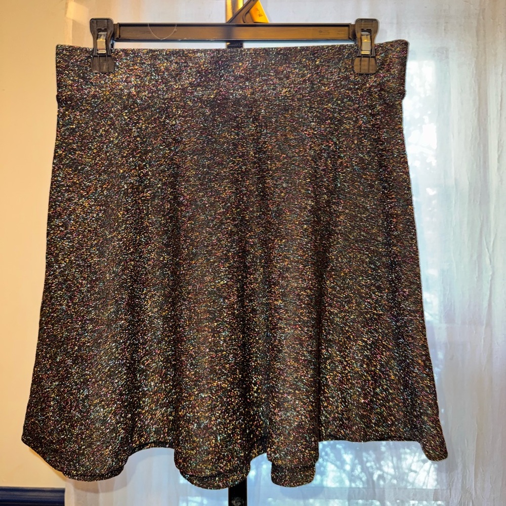 NWOT Forever 21 Womens Large Black Multicolor Sparkle Glitter Skirt